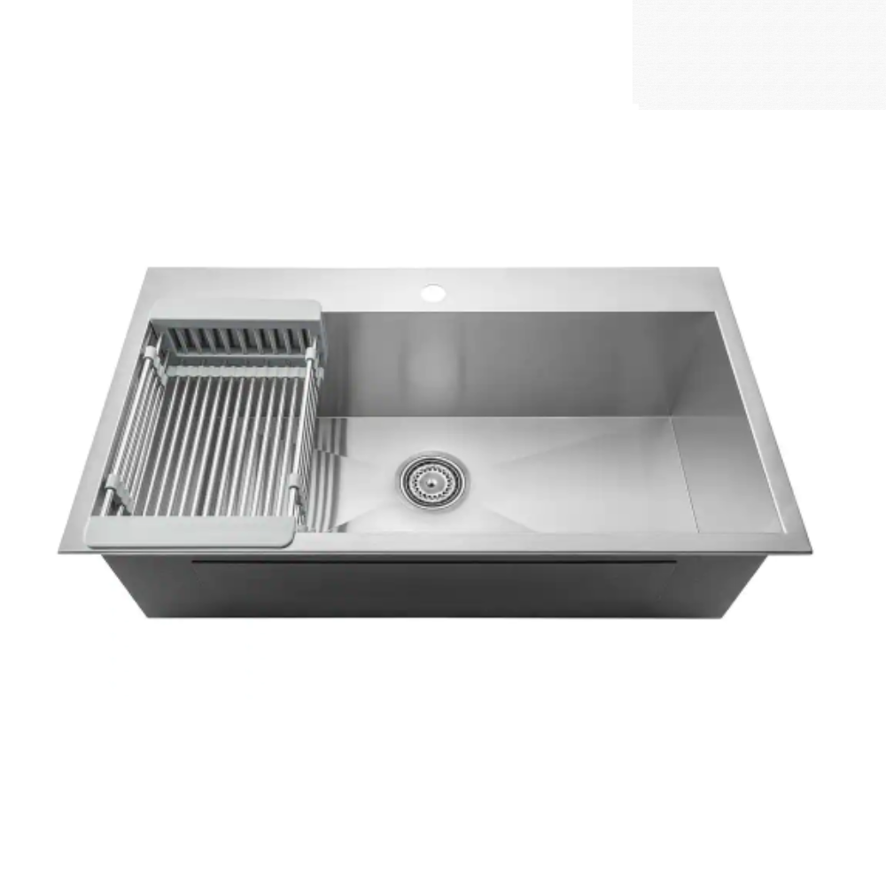 Akdy Handmade Drop-in Stainless Steel 30 in. x 18 in. Single Bowl Kitchen Sink with Drying Rack