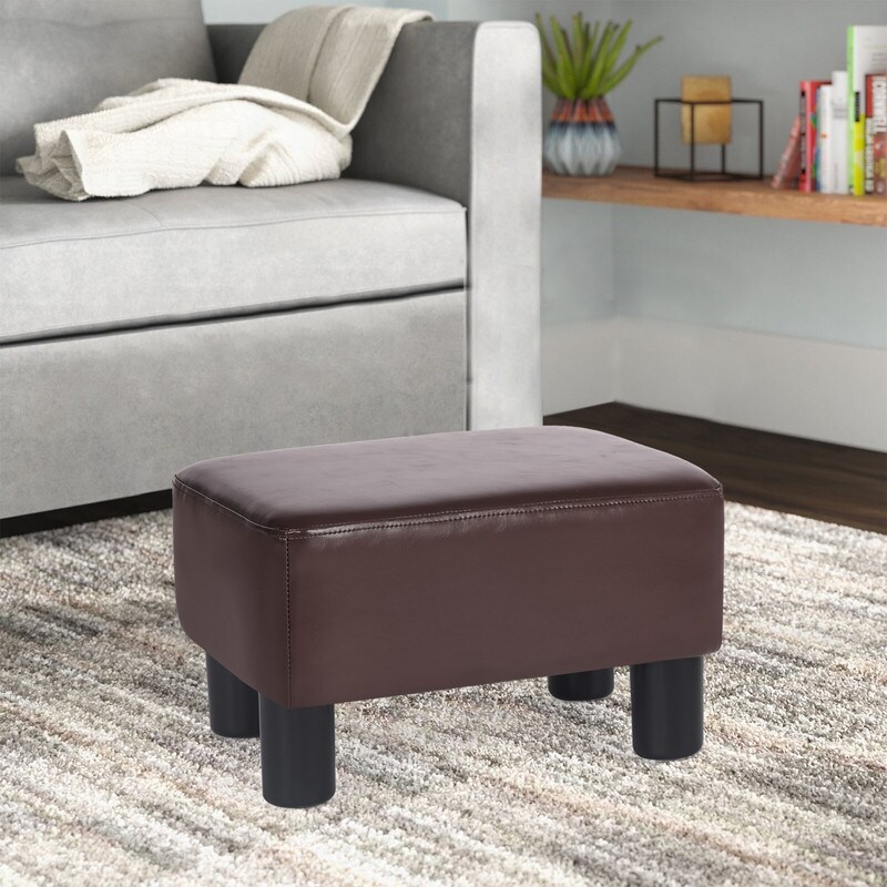 Adeco Small Rectangle Footstool PU Leather Ottoman Footrest Modern