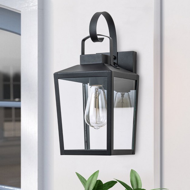 C Cattleya Matte Black Outdoor Hardwired Wall Lantern Sconce With Clear Tempered Glass Shade