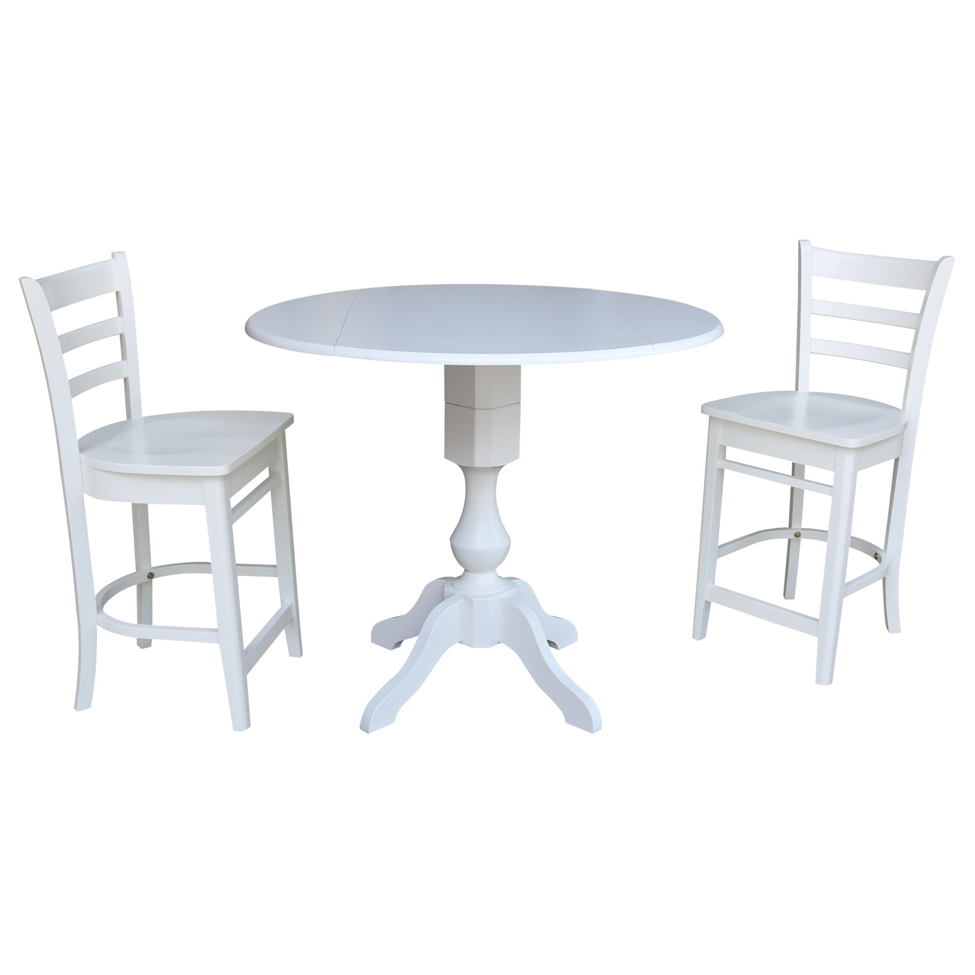 42 In Round Pedestal Gathering Height Drop Leaf Table with 2 Counter Height Stools