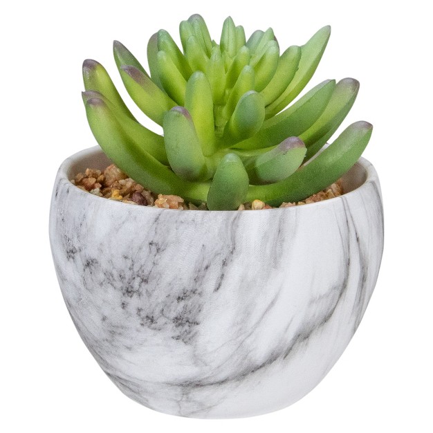 Green Artificial Succulent In Faux Marble Pot