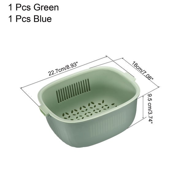 2PCS Kitchen Food Strainer Bowl Plastic Double Layered Drain Basket - 22.7 x 18 x 9.5 cm