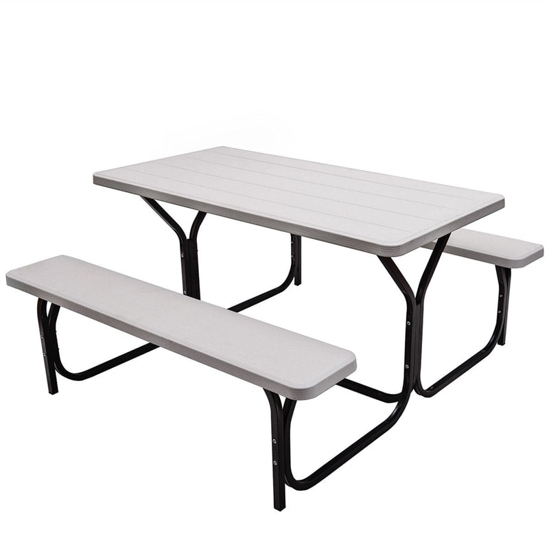 Outdoor Picnic Table Bench Set All-Weather Camping Dining Table Set with Metal Base