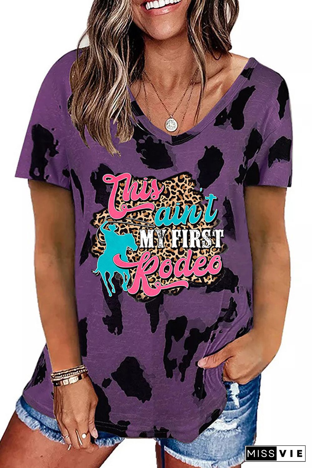 This Ain't My First Rodeo Leopard Printed Casual Loose Short Sleeve T-shirt