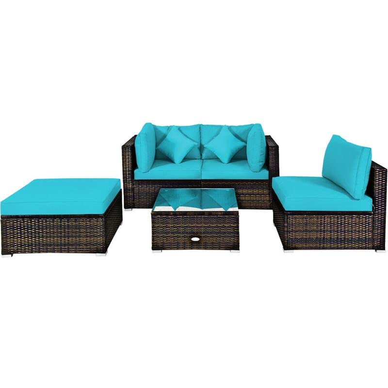 5 Pcs Outdoor Patio Rattan Furniture Sectional Sofa Set Wicker Conversation Set with Cushions