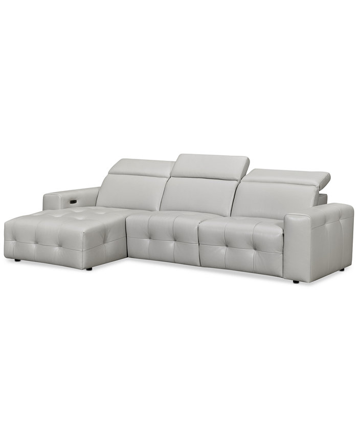 Furniture CLOSEOUT! Haigan 3-Pc. Leather Chaise Sectional Sofa with 1 Power Recliner