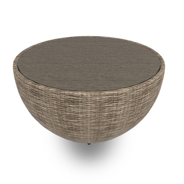 36 Inch Outdoor Coffee Table，Curved，Handwoven Resin Wicker，Beige Finish