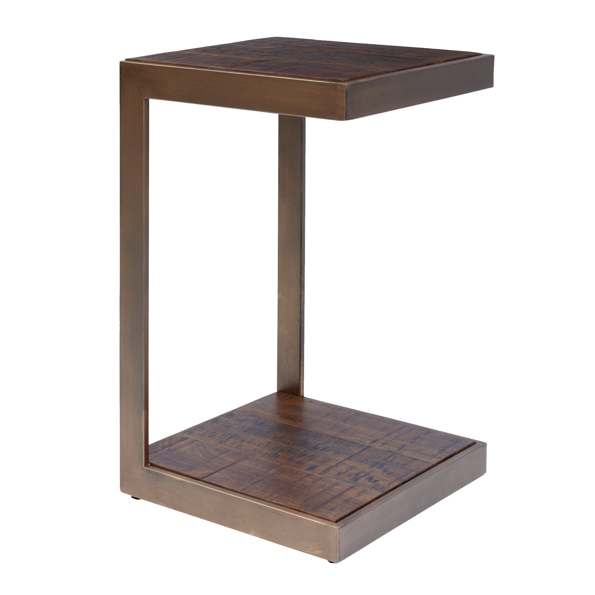 Carbon Loft Lizarrga Metal Frame C-shape End Table with Wooden Top and Bottom