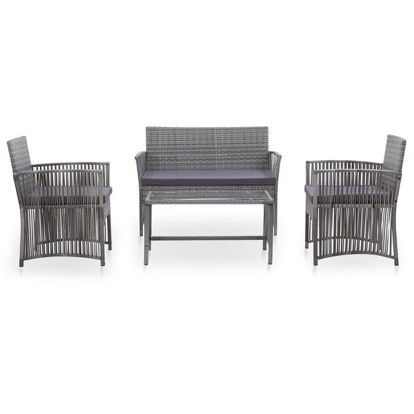 4 Piece Patio Lounge Set with Cushion Poly Rattan Anthracite - Overstock - 36363678