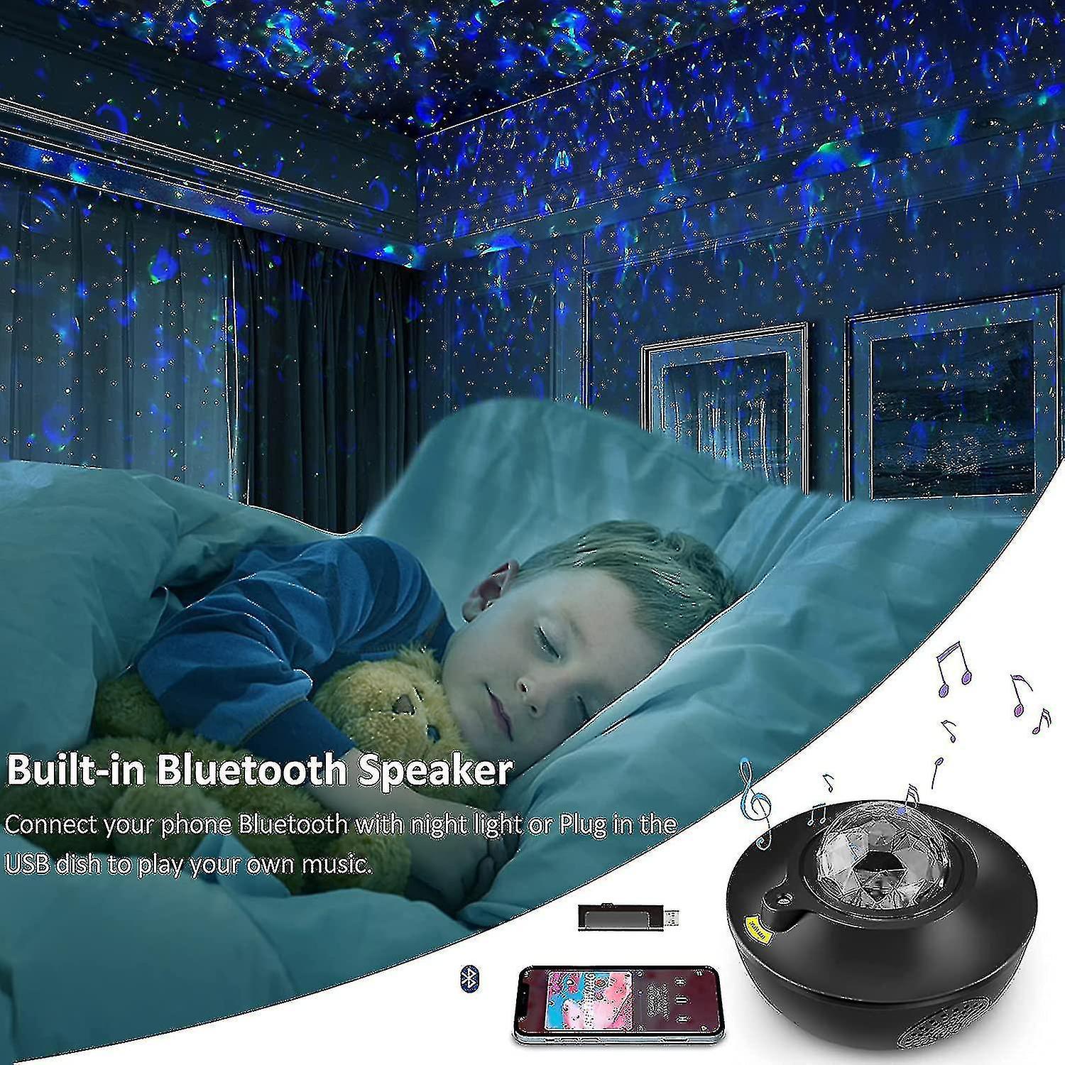 Galaxy Projector， Star Light Projector Led Lights Bedroom With Bluetooth