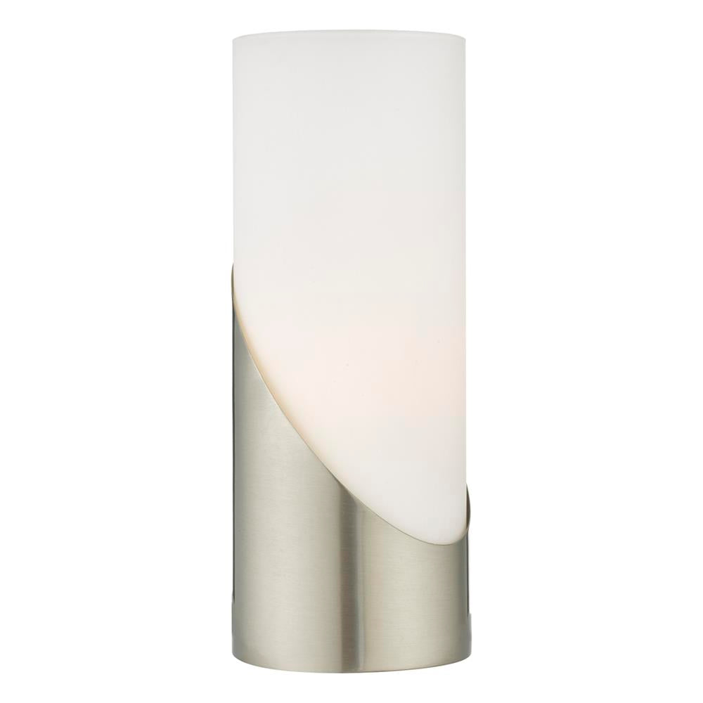 DAR FAR4246 Faris Satin Nickel & White Glass Modern Cylinder Touch Table Lamp