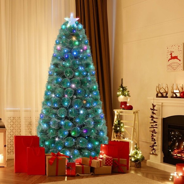 Costway 5FT/6FT/7FT PreLit Fiber Optic Christmas Tree Xmas Decor with