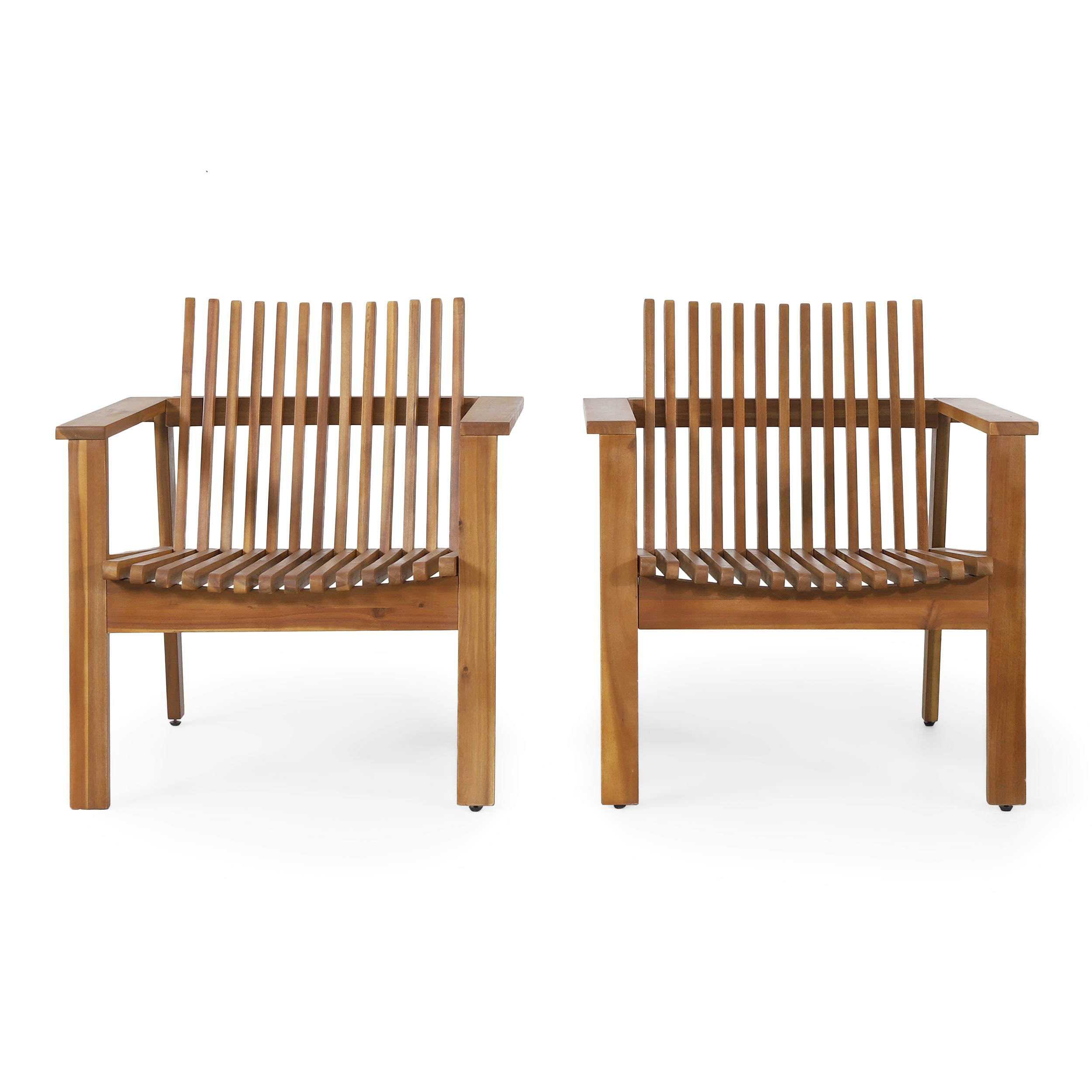 Naomi Outdoor Acacia Wood Slatted Club Chairs, Set of 2, Teak