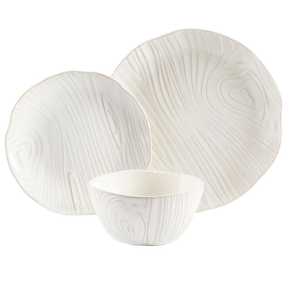 MARTHA STEWART Faux Bois 12-Piece Stoneware Dinnerware Set in White 985118778M