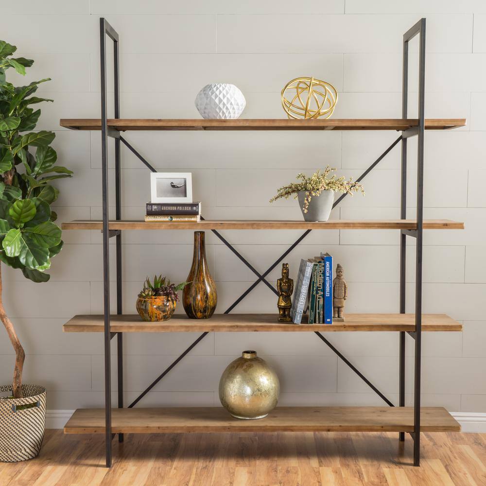 Noble House Irene 79 in. Antique Brown Wood 4-Shelf Accent Bookcase 10252