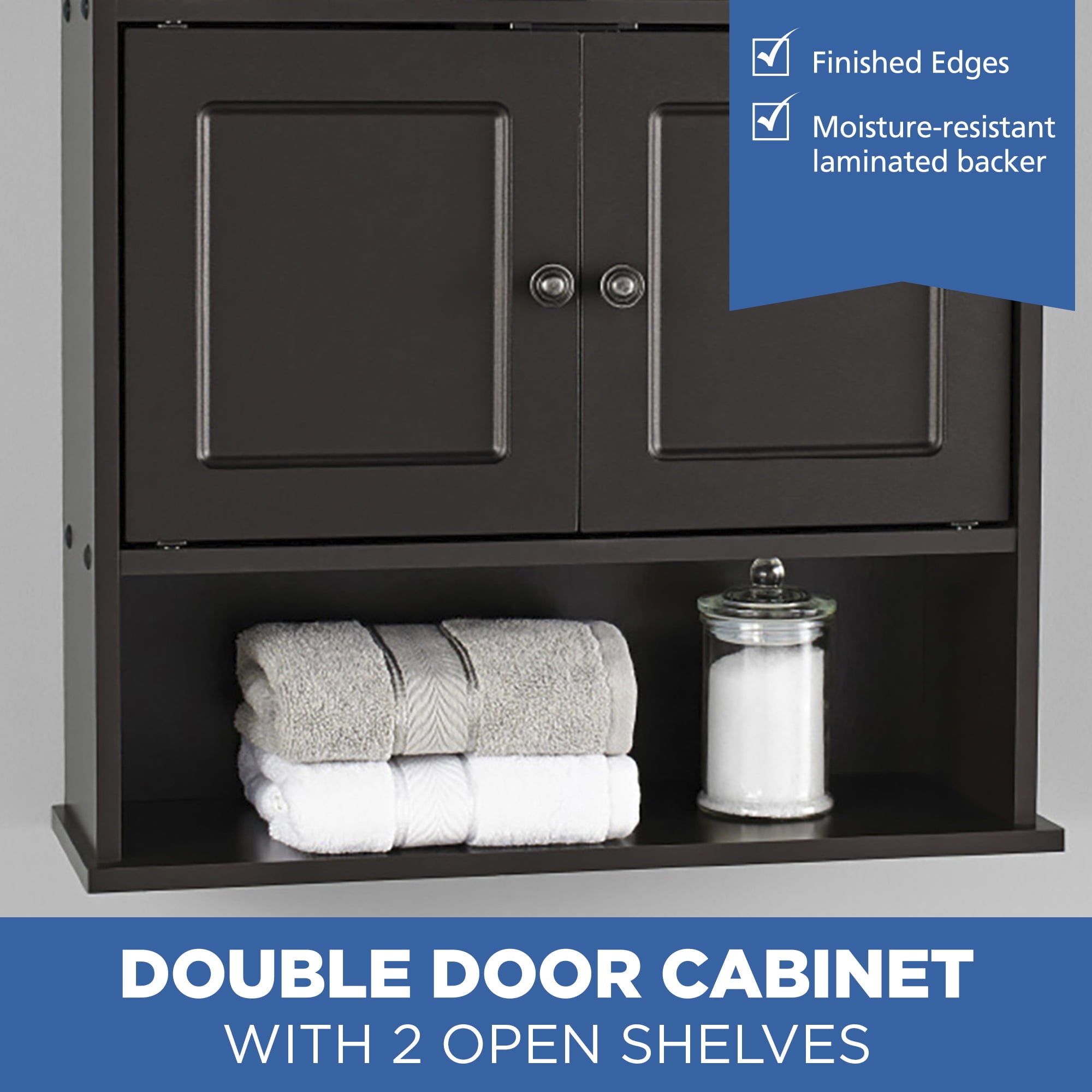 Mainstays Bathroom Wall Mounted Storage Cabinet with 2 Shelves, Espresso