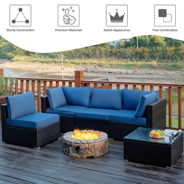 Costway 5pcs Patio Rattan Furniture Set Cushioned Sofa amp Chair Coffee Table