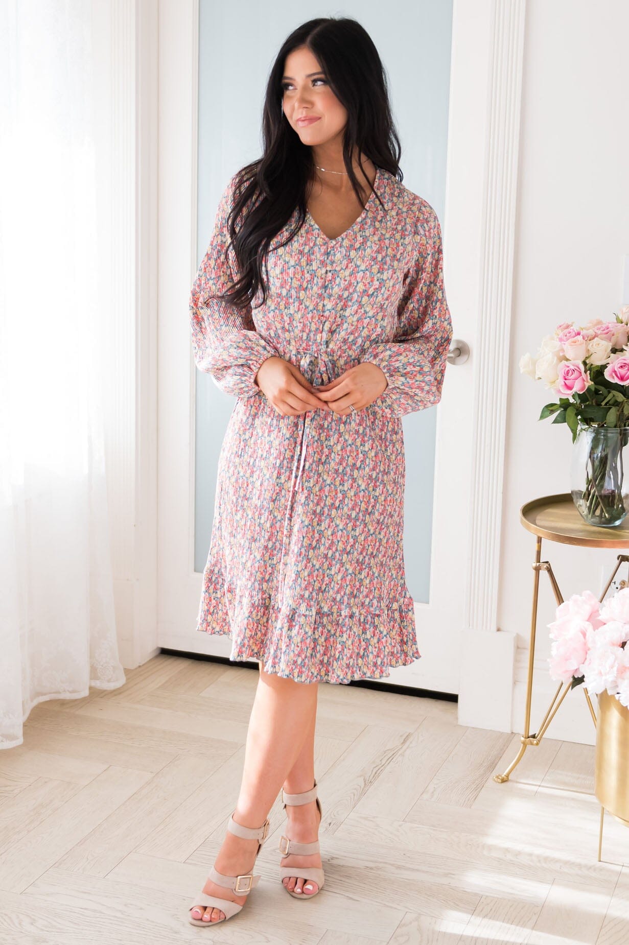 Emory floral ruffled hem dress