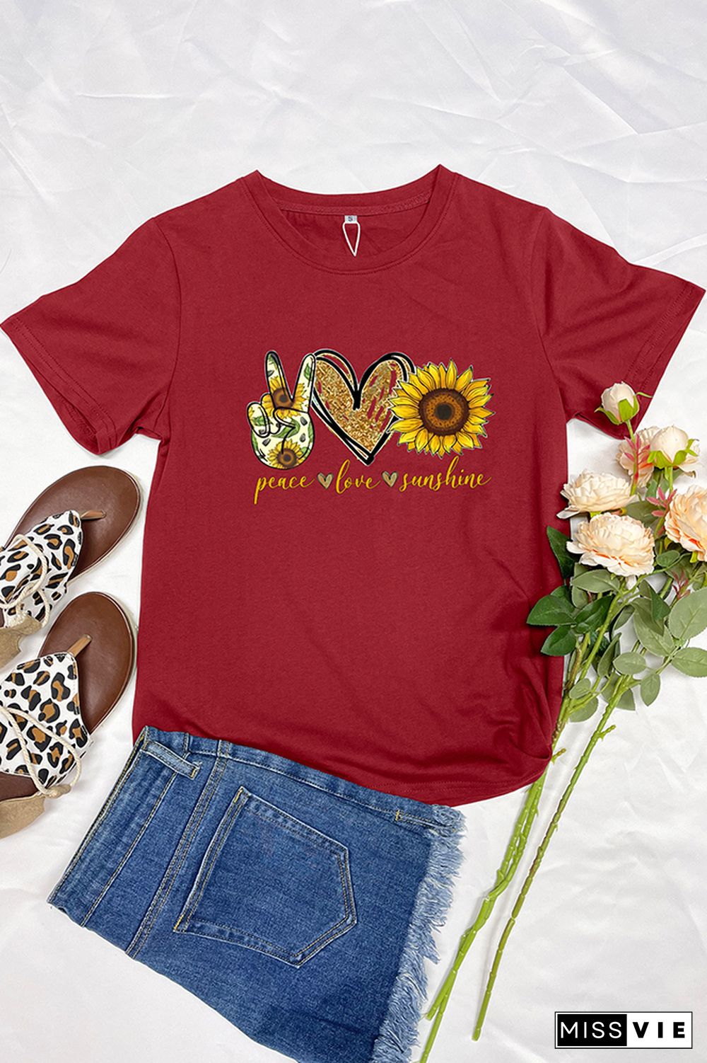 Peace Love Sunshine Short Sleeve Graphic Tee Wholesale