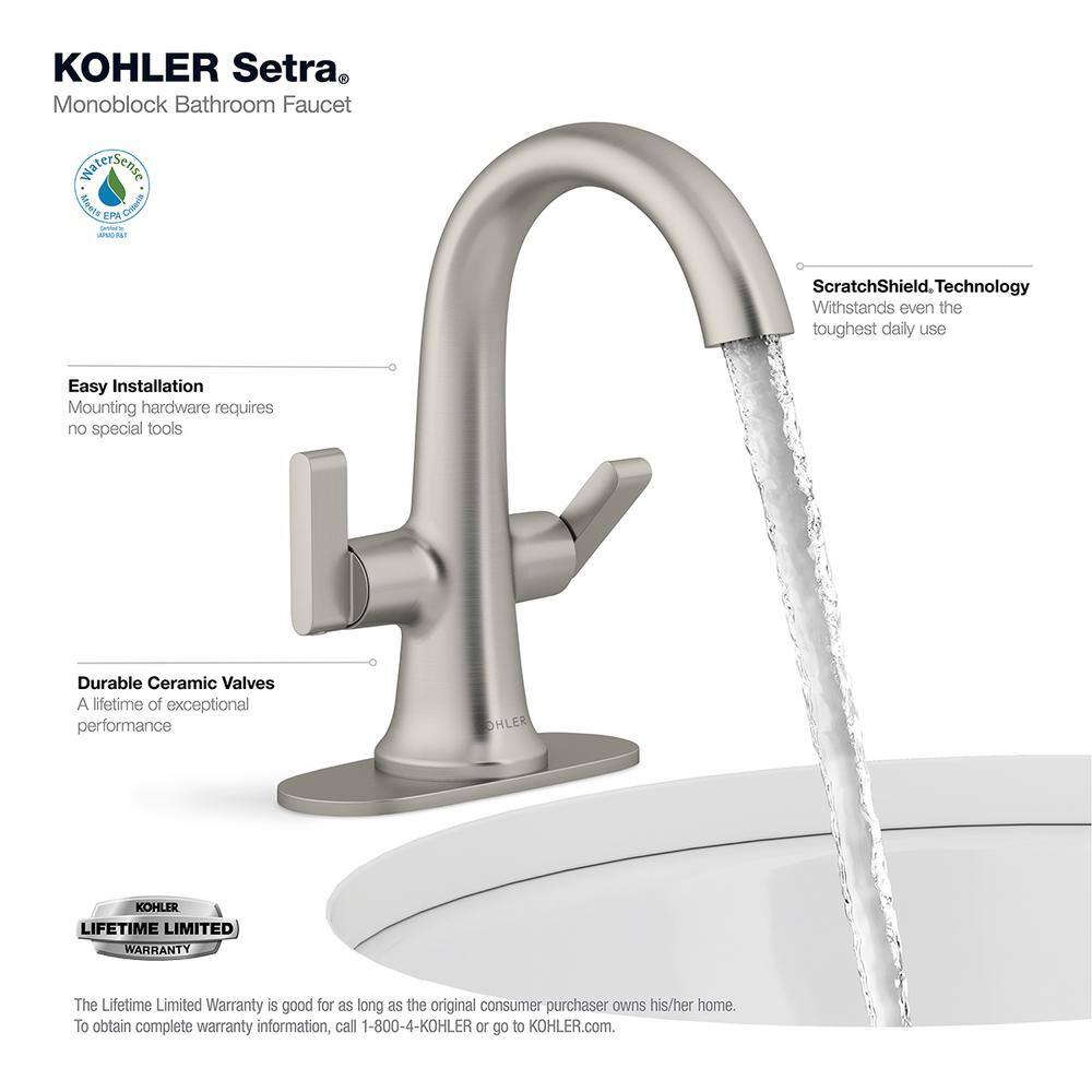 KOHLER Setra Single Hole 2-Handle Monoblock Bathroom Faucet in Vibrant Brushed Nickel K-R29664-4D-BN