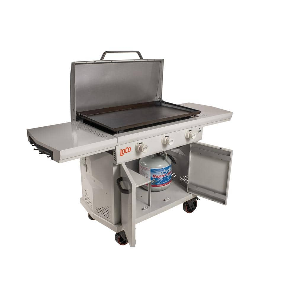 LOCO 36 in. 3-Burner Propane Griddle in Chalk Finish with Enclosed Cart and Hood 2023050166