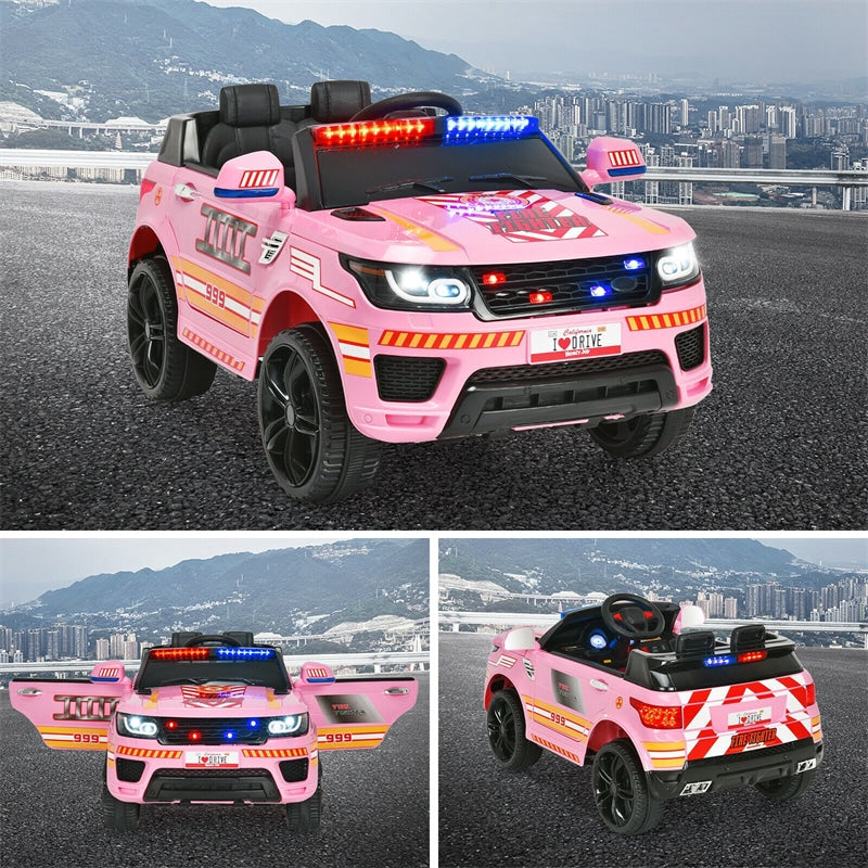 Kids Ride On Police Car 12V Battery Powered Electric Riding Toy Truck Car with LED Siren Flashing Light