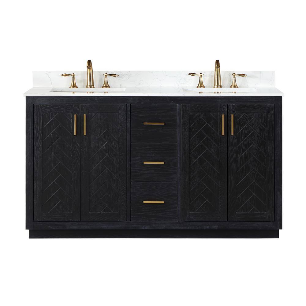 Altair Gazsi 60 in. W x 22 in. D x 34 in. H Bath Vanity in Black Oak with Grain White Composite Stone Top 543060-BO-GW-NM