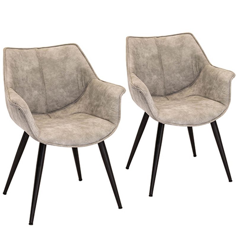 Set of 2 Black Metal and Light Gray Upholstered Fabric Industrial Accent Chairs 32.25