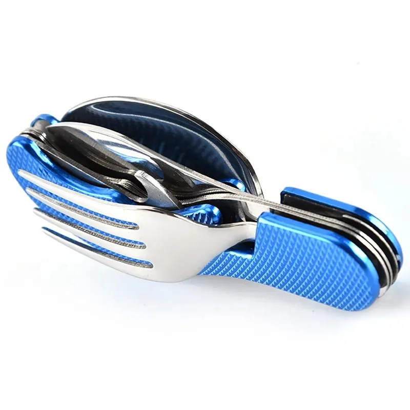 Outdoor Tableware Set Camping Equipment Cooking Supplies Stainless Steel Spoon Folding Pocket Home Picnic Hiking Travel