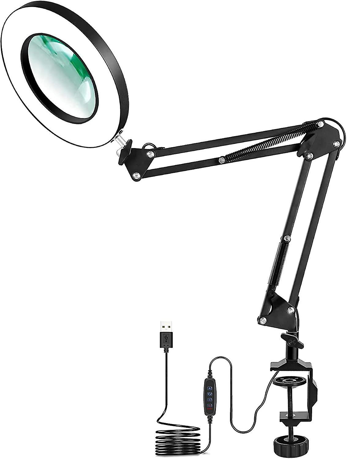 Led Magnifying Lamp With Clamp， 3 Color 5 Diopter Diopter Lighted Magnifier Lamps， Adjustable Swing Arm Lamp