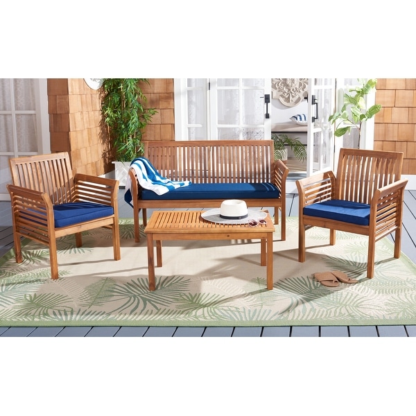 SAFAVIEH Outdoor Living Carson 4piece Teak Brown/Navy Patio Set