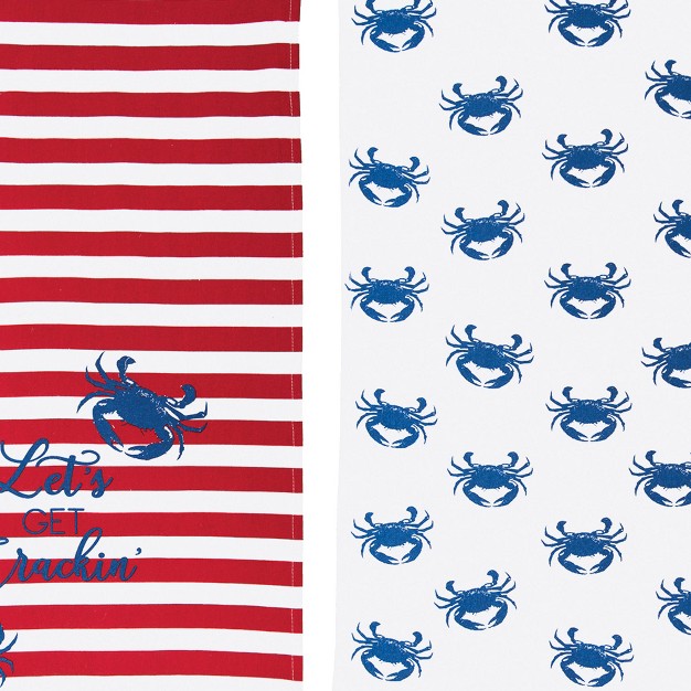 C amp f Home Blue Crab Patriotic July 4th Printed Flour Sack Kitchen Towel Dishtowel Set Of 3