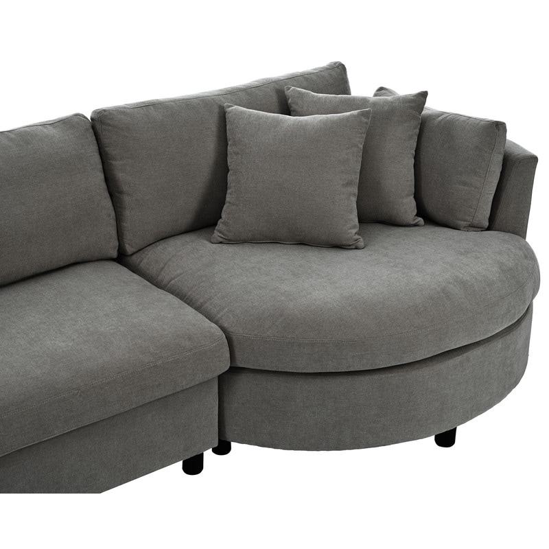 Modern Snow Neil Fabric Sofa with Three Pillows and Curved Seat