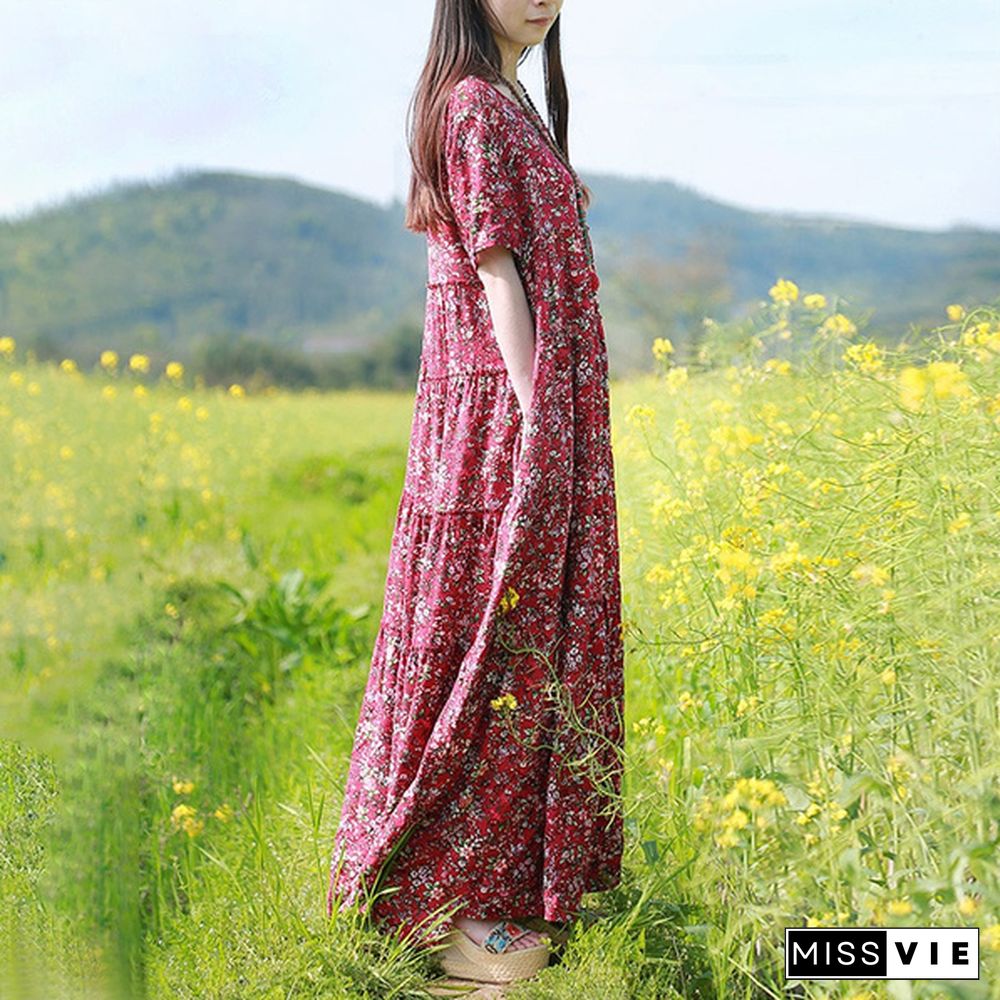 ZANZEA Women Summer Short Sleeve Floral Printed Vintage Long Shirts Dresses Kaftan Loose Dress