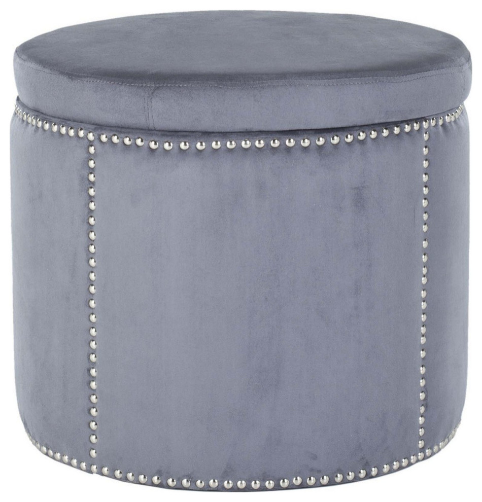 Dodd Ottoman Silver Nail Heads Grey   Modern   Footstools And Ottomans   by Virgil Stanis Design  Houzz