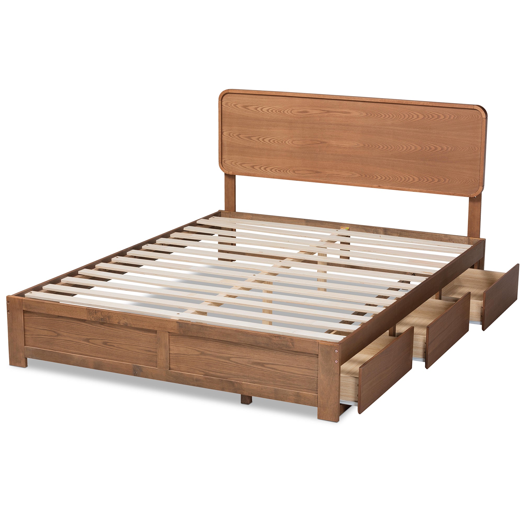 Baxton Studio Eleni Modern and Contemporary Transitional Ash Walnut Brown Finished Wood Full Size 3-Drawer Platform Storage Bed