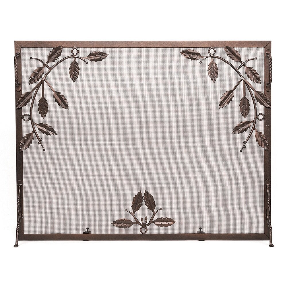 Minuteman International Weston Flat Fireplace Screen w/Leaves Design  38 Inch Long  Roman Bronze