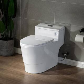 WOODBRIDGE Conserver 1-Piece 1.28 GPF High Efficiency Dual Flush Elongated All-in-One Toilet in White with Seat Included HB0735MB