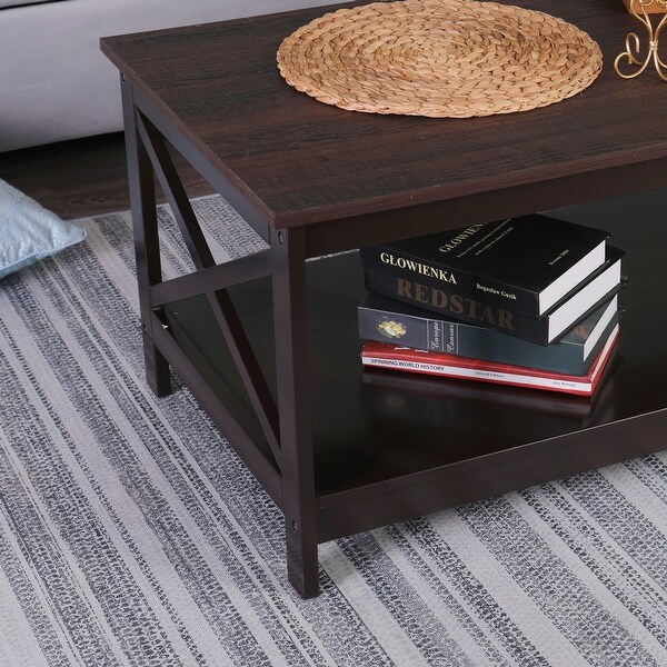 Sophia and William Coffee Table Rustic Cocktail Table with Storage Shelf