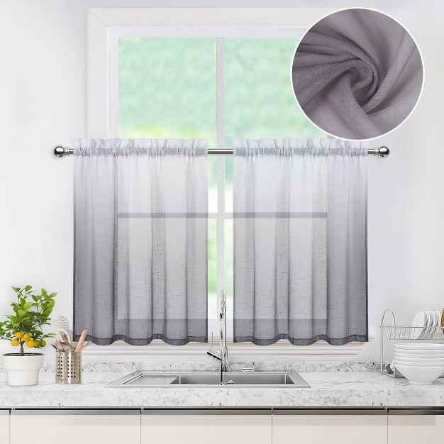 Trinity Ombre Voile Sheer Short Kitchen Curtains For Small Windows