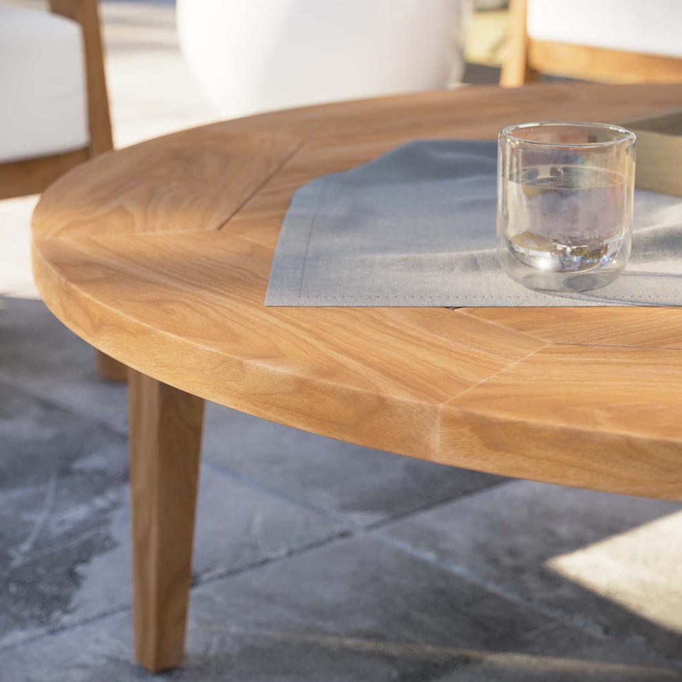 Lounge Coffee Table  Round  Brown Natural  Teak Wood  Modern  Outdoor Patio   Modern   Outdoor Coffee Tables   by House Bound  Houzz