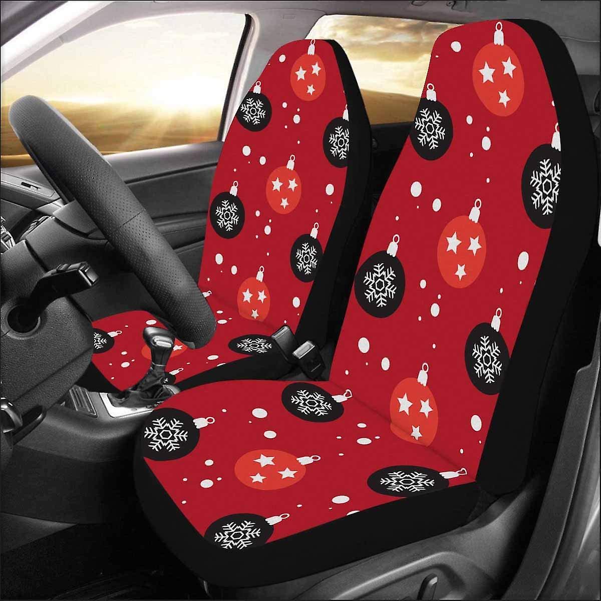 Set Of 2 Car Seat Covers Christmas Balls Snowflakes Universal Auto Front Seats Protector Fits For Car，suv Sedan，truck D---38091