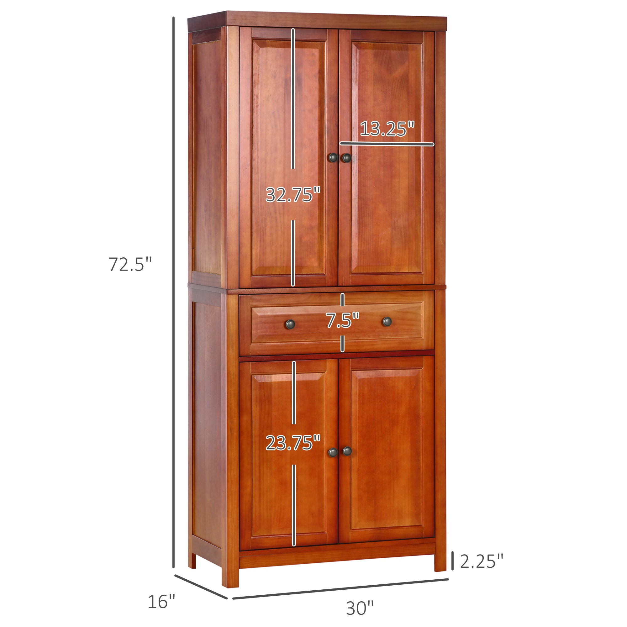 HOMCOM 72.5 Pinewood Large Kitchen Pantry Storage Cabinet， Mahogany