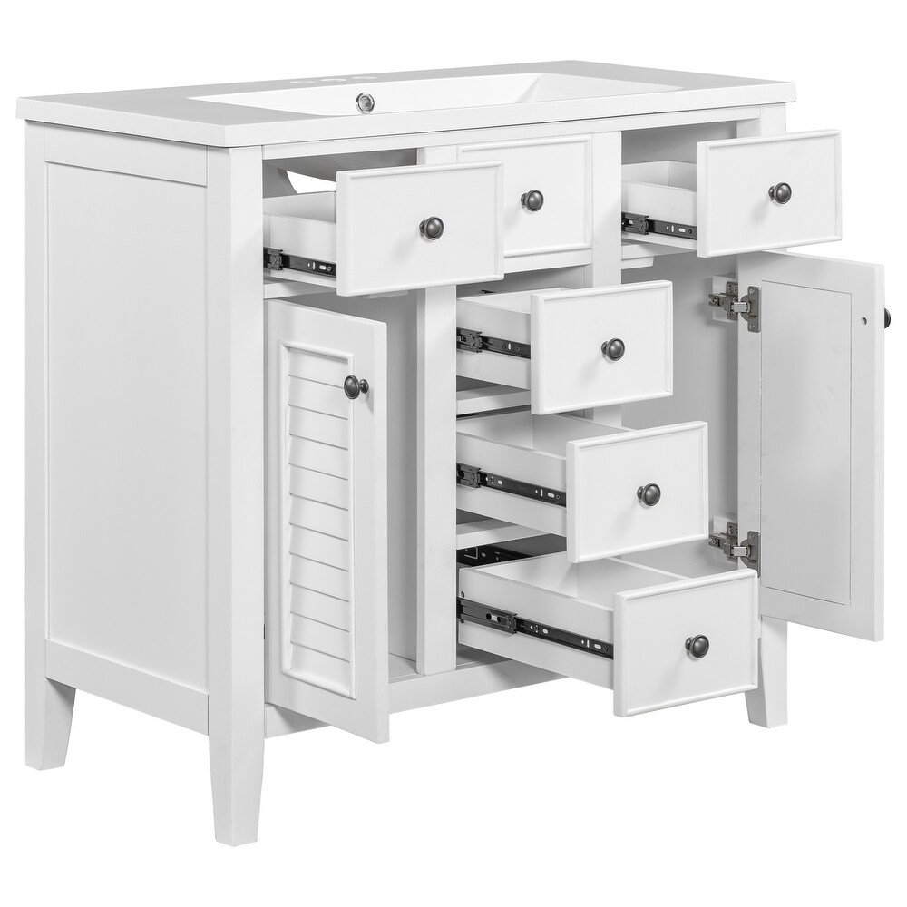 Modern Bathroom Vanity with Ceramic Basin  Five Drawers