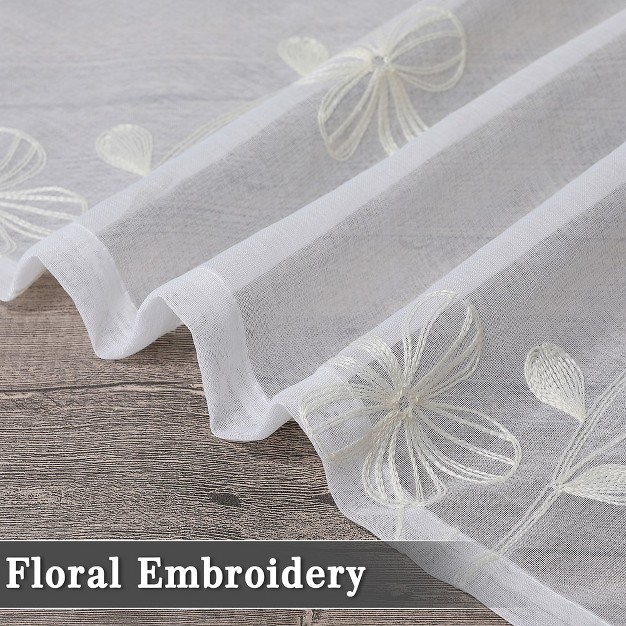 Trinity Floral Embroidered Voile Sheer Short Kitchen Curtains For Small Windows Bathroom