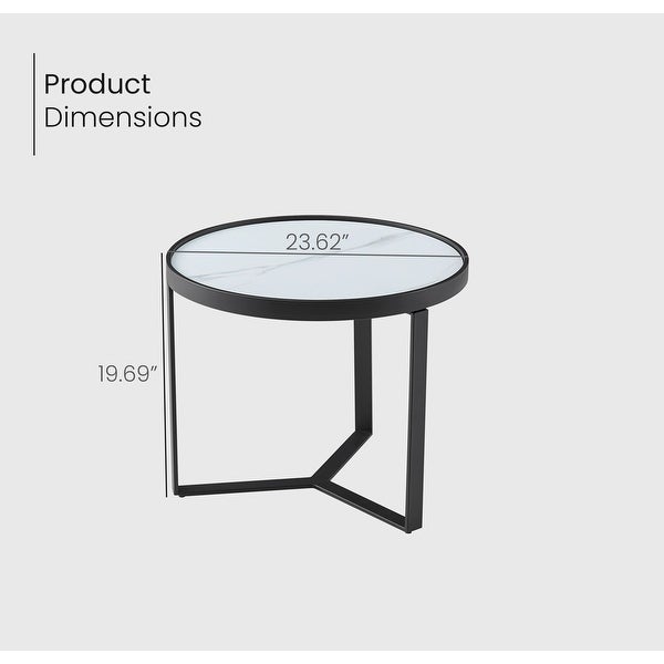 Analiza Round Side Table Sintered Stone/Tempered Glass Top - L24.80＂ x W24.80＂ x H19.68＂