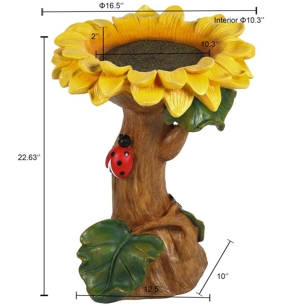 Luxen Home Polyresin Sunflower Bird Bath WHF816