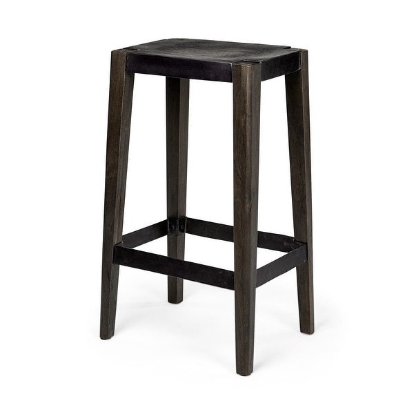 Nell Black Metal Seat and Foot Rest w/Solid Wood Legs Bar Stool - 16.0L x 12.0W x 30.0H