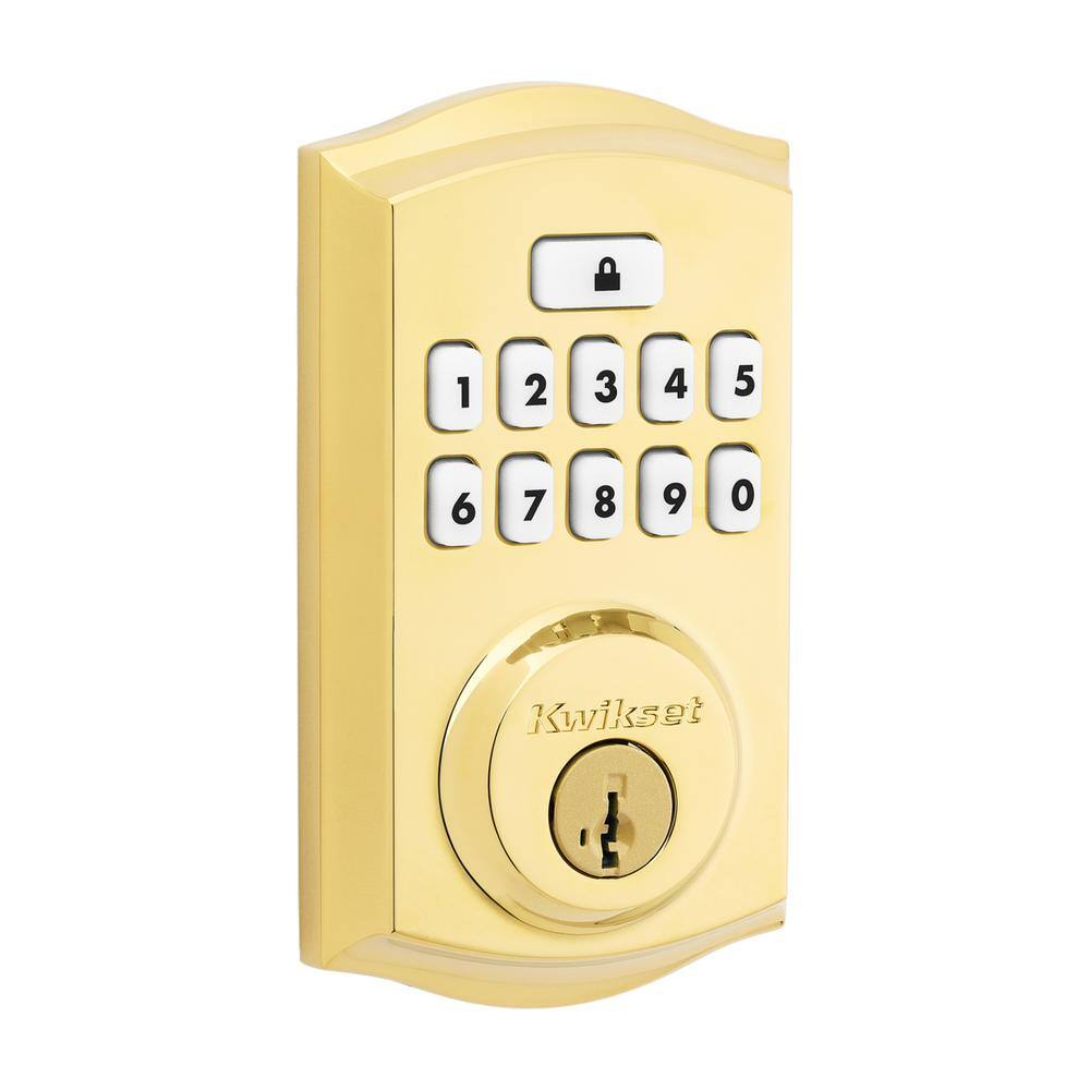 Kwikset Smartcode 260 Traditional Lifetime Polished Brass Keypad Single Cylinder Electronic Deadbolt featuring SmartKey Security 9260TRLL03SMTRB