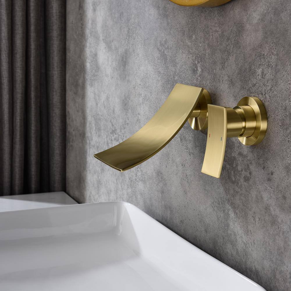 Hlihome Widespread Single Handle Wall Mount Bathroom Faucet in Brushed Gold DKTH08LSJ